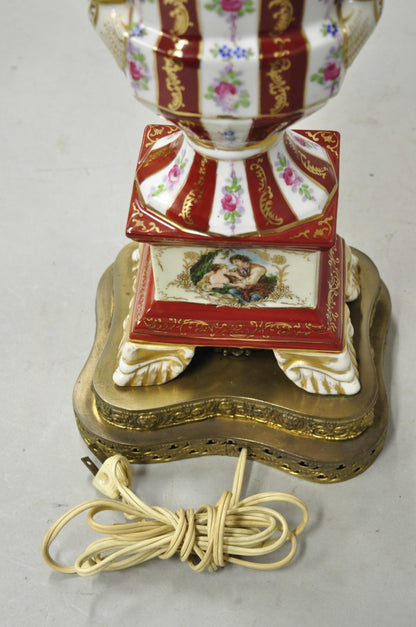Antique French Red Paris Porcelain Style Urn Form Table Lamp by SGK China, Japan
