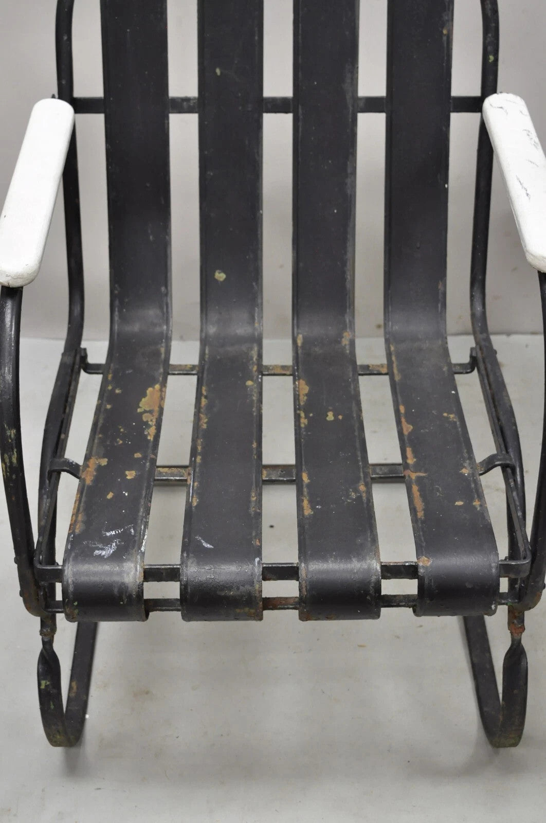 Vintage Art Deco Black and White Steel Metal Strap Patio Bouncer Chairs - a Pair