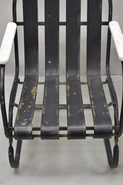 Vintage Art Deco Black and White Steel Metal Strap Patio Bouncer Chairs - a Pair