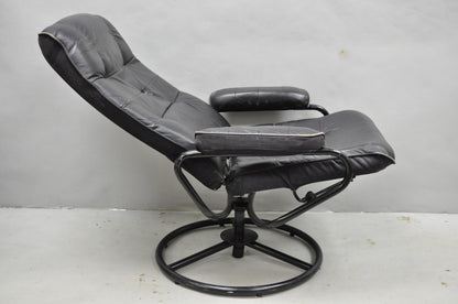 Vintage Black Leather Ekornes Stressless Style Swivel Recliner Lounge Chair