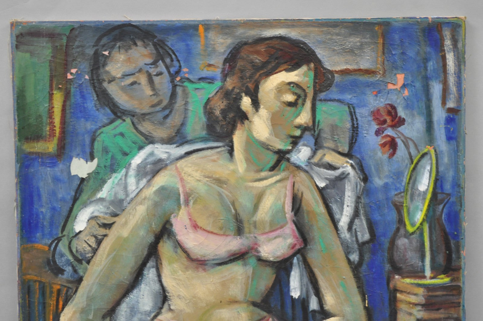 Vintage Samuel Heller "Seated Woman in Undergarments" Oil on Canvas Painting