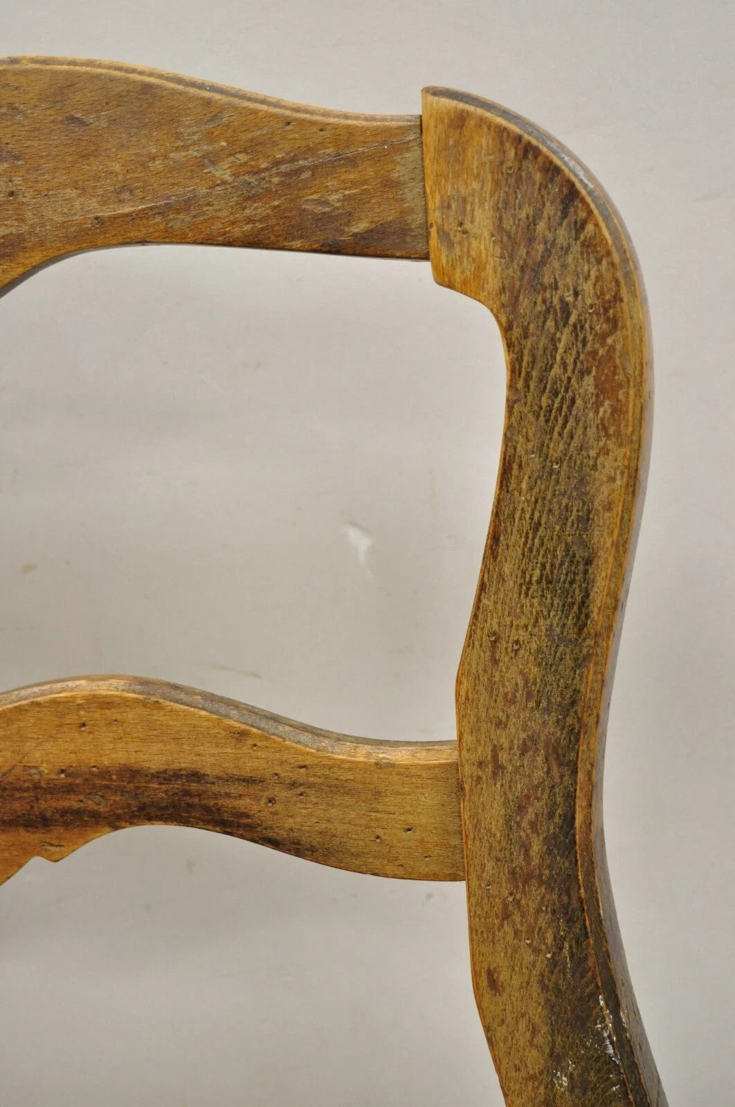 Vintage French Country Distressed Wood Ladder Back Rush Seat Side Chair
