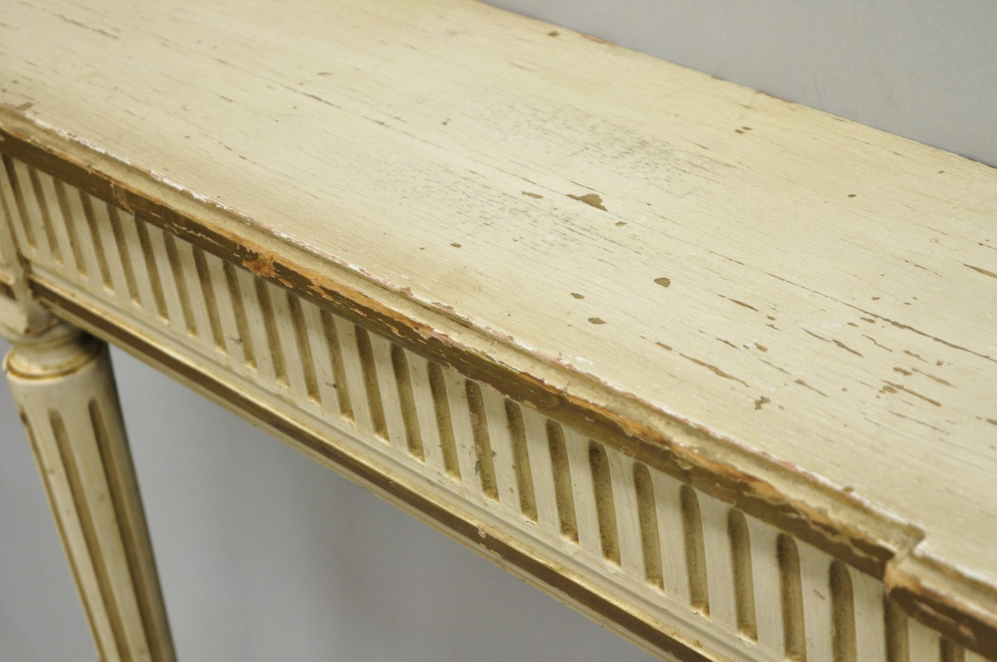 Vintage French Provincial Louis XVI Distress Cream Painted Wall Console Table