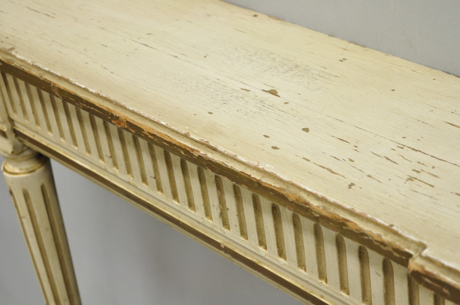 Vintage French Provincial Louis XVI Distress Cream Painted Wall Console Table