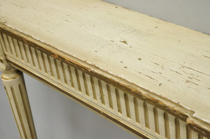 Vintage French Provincial Louis XVI Distress Cream Painted Wall Console Table