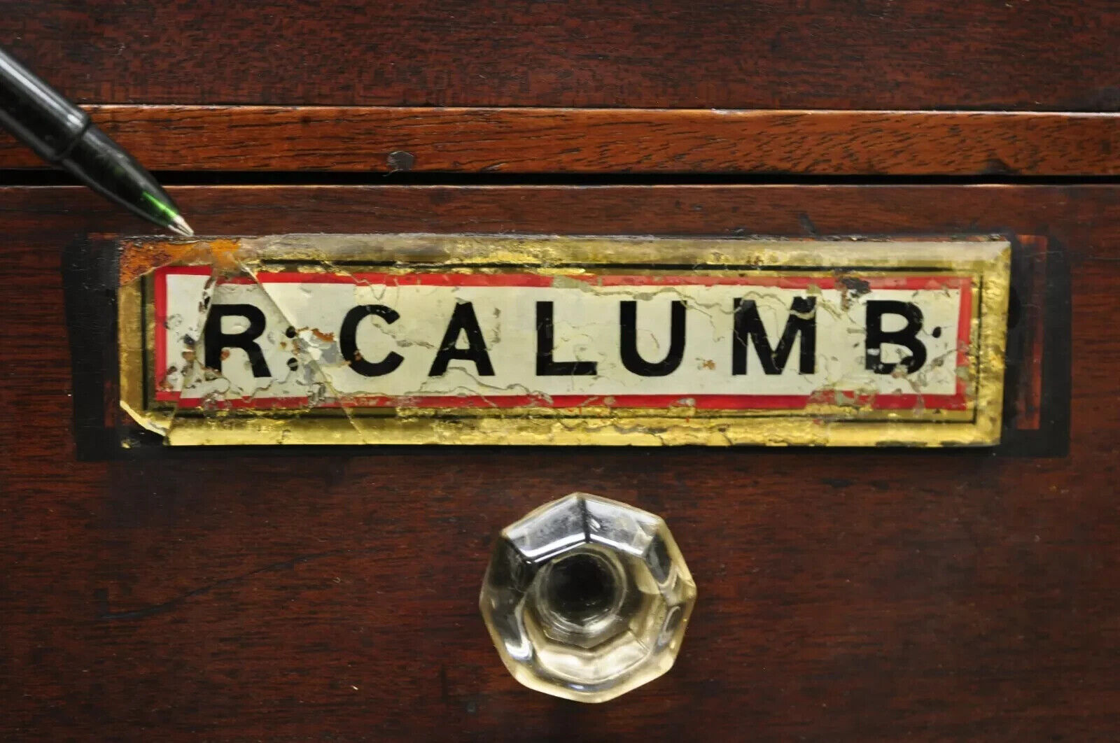 19th C. Victorian Mahogany Apothecary Medicine Cabinet w/ 10 Drawers Glass Pulls