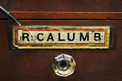 19th C. Victorian Mahogany Apothecary Medicine Cabinet w/ 10 Drawers Glass Pulls