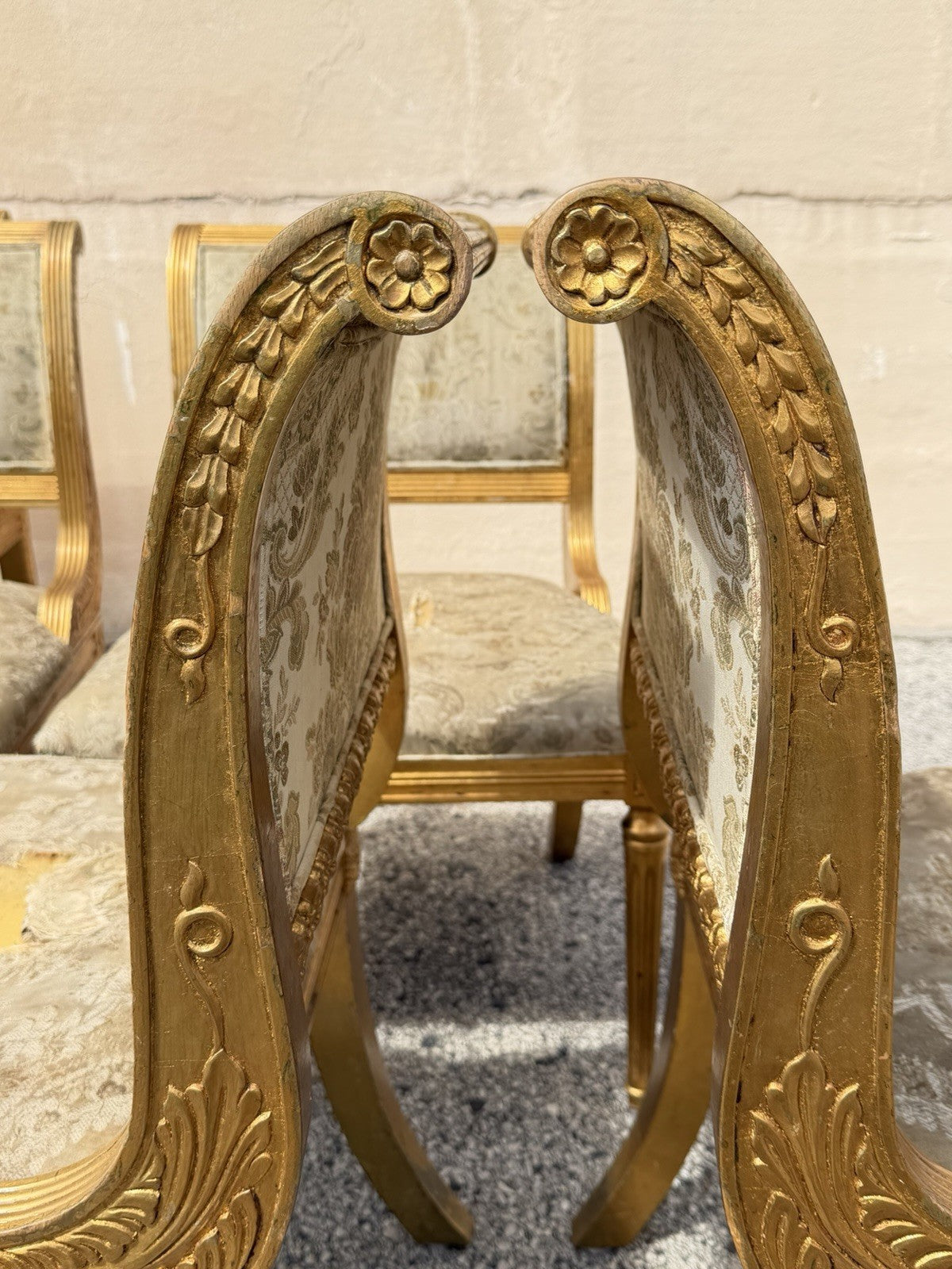 Neoclassical Regency Style Gold Carved Wood Dining Room Chairs - Set of 10