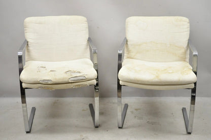 Mid Century Modern BRNO Style Chrome Cantilever Lounge Arm Chairs (C) - a Pair