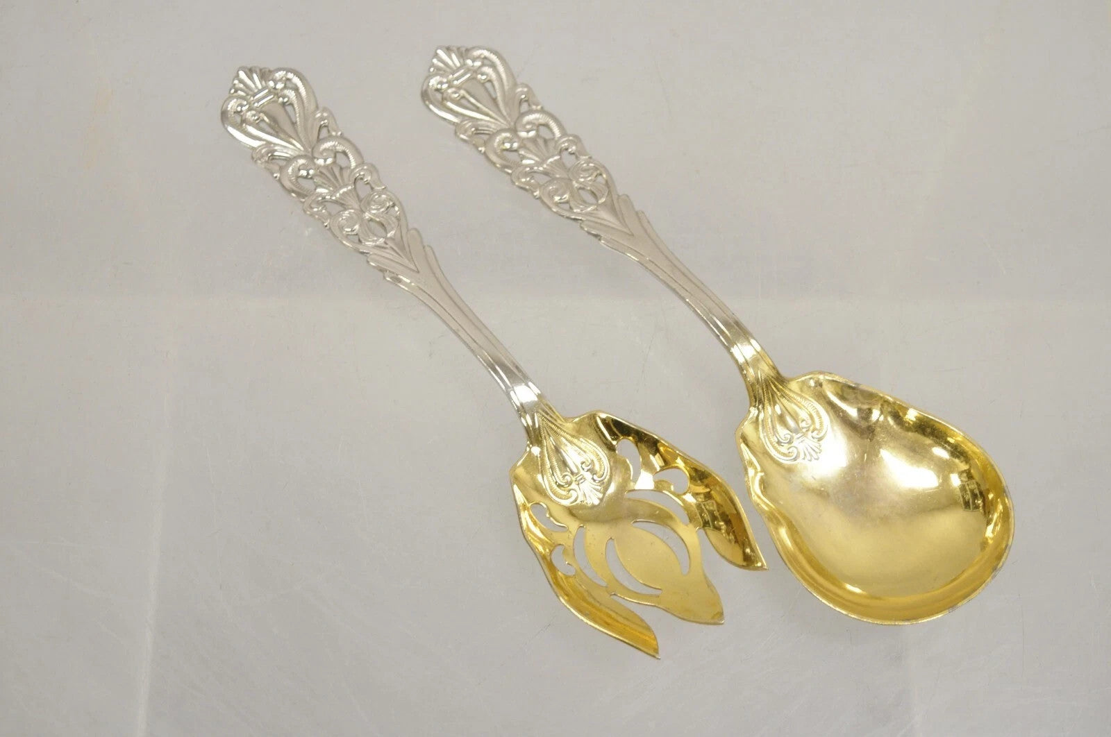 Vintage Italian Baroque Style EPNS Silver & Gold Plated Serving Spoon & Fork Set