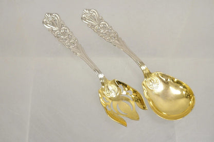 Vintage Italian Baroque Style EPNS Silver & Gold Plated Serving Spoon & Fork Set