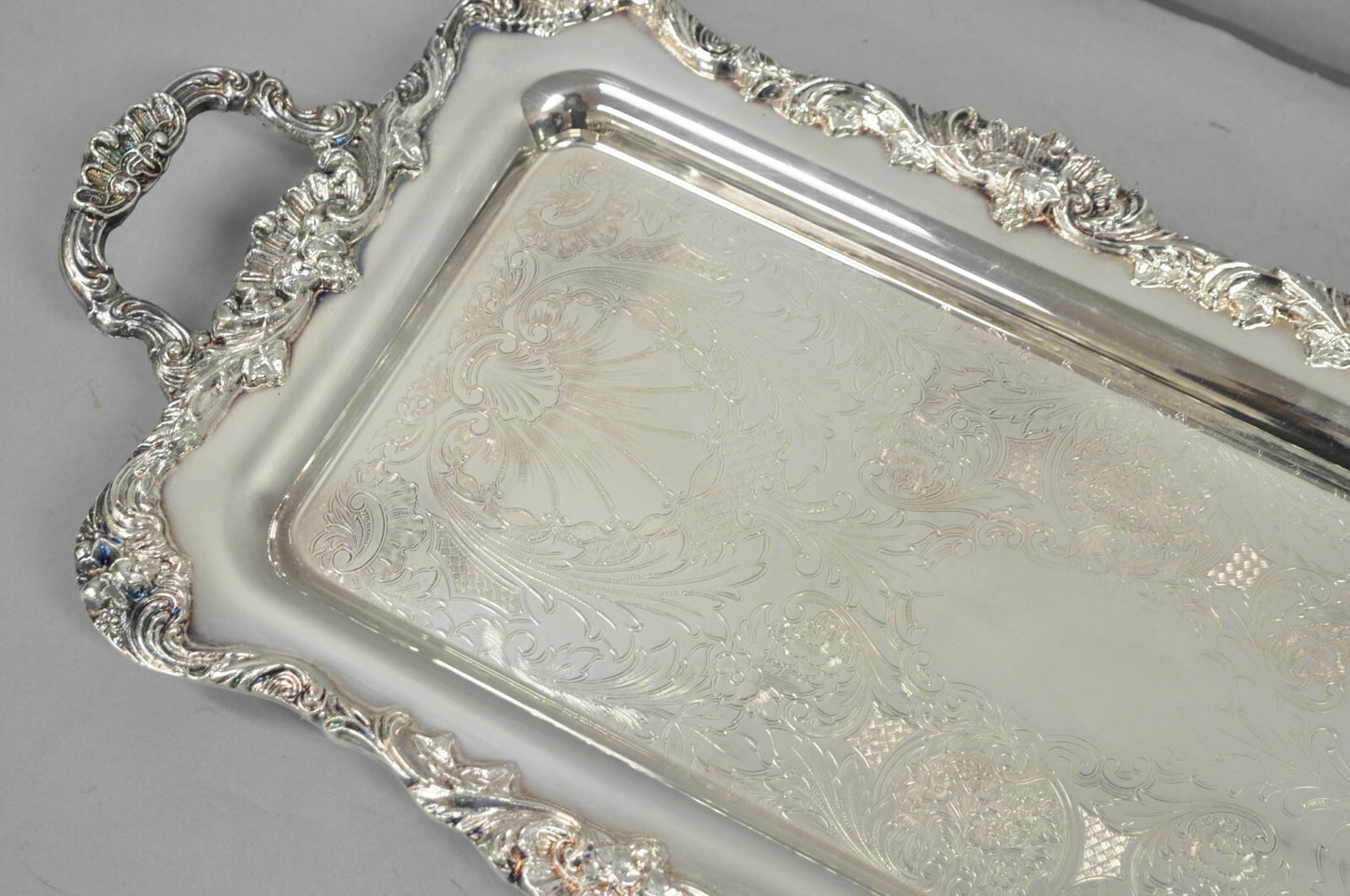 Vintage Leonard Victorian Ornate Silver Plated Narrow Trinket Dish Bar Tray