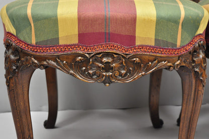 Antique French Country Louis XV Carved Walnut Cane Back Side Chairs - a Pair