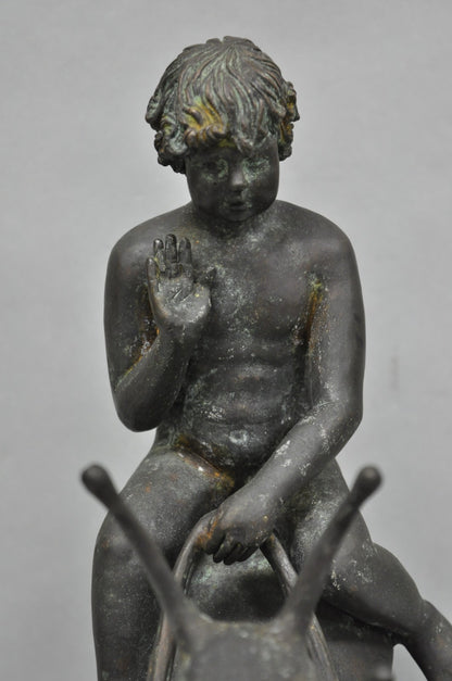 Vintage Mythical Bronze Cherub Riding Snail Sculpture Figure attr Maitland Smith