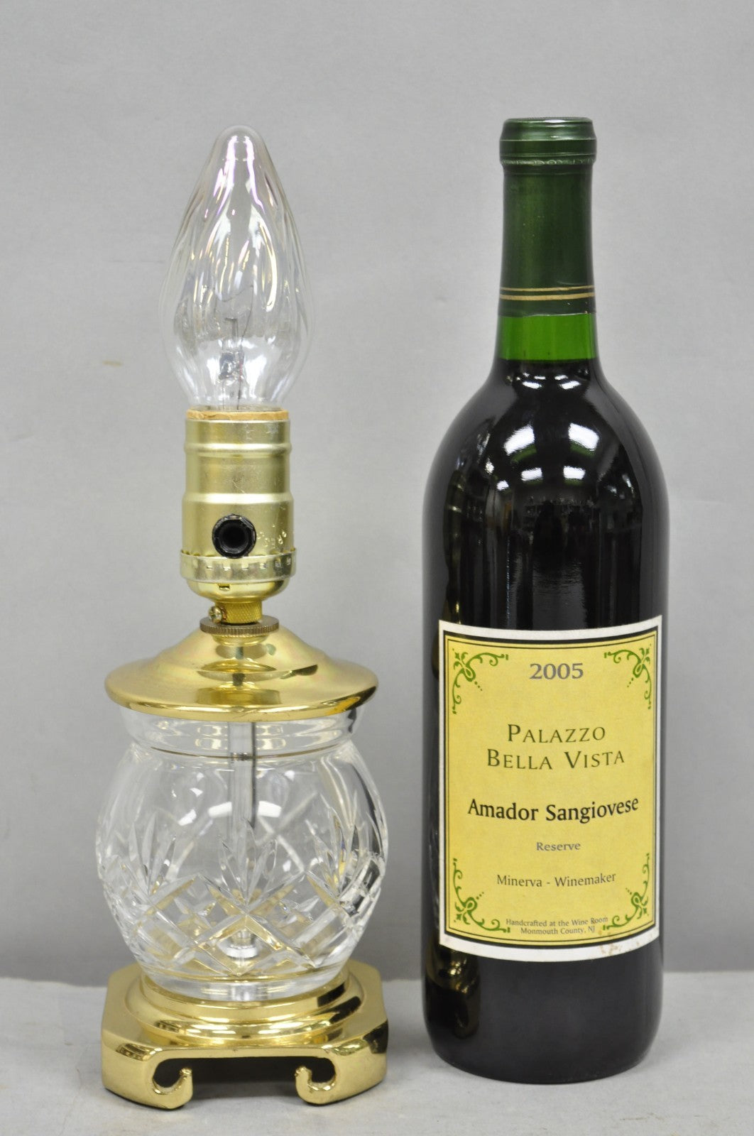 Waterford Style Small Petite Cut Glass Brass Boudoir Table Lamp by Great Creator