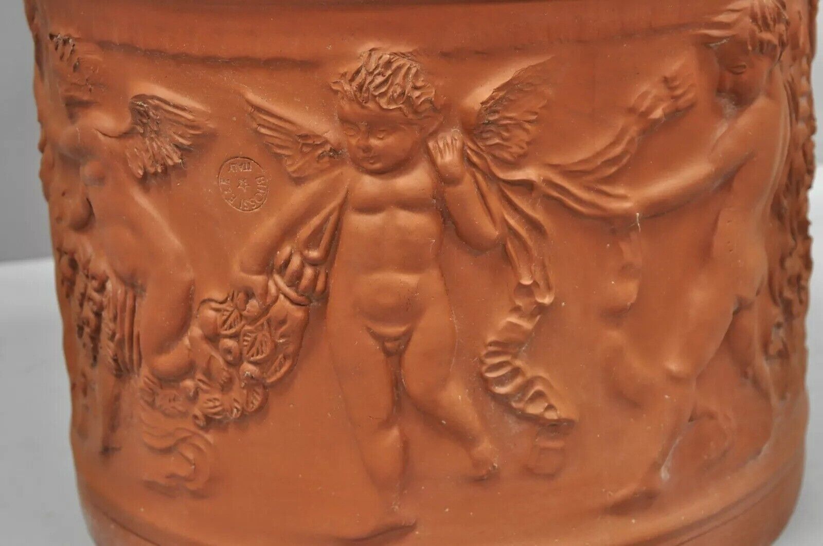 Large Italian Bitossi Red Terracotta Cherub Putti Garden Planter Flower Pot