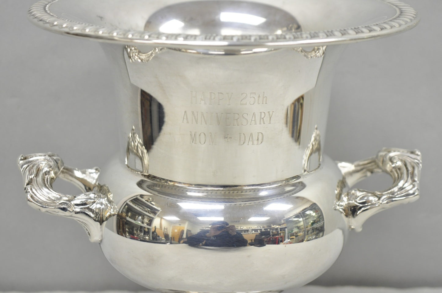 Happy 25th Anniversary Mom+Dad Silver Plated Trophy Cup Urn Champagne Ice Bucket