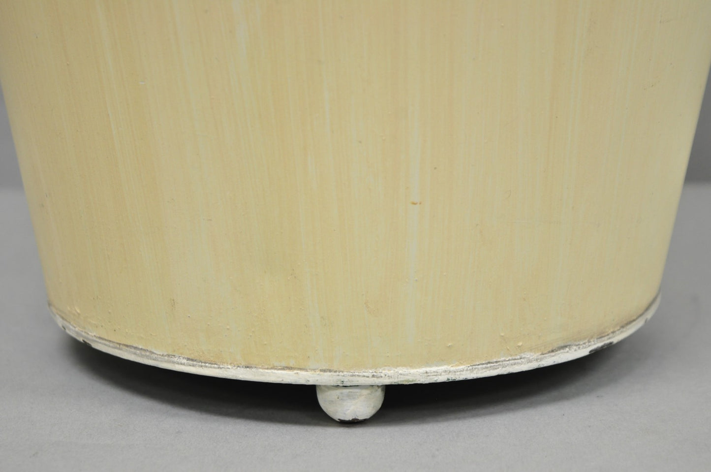 Vintage Italian Hollywood Regency Tole Metal Cream & Green Painted Wastebasket