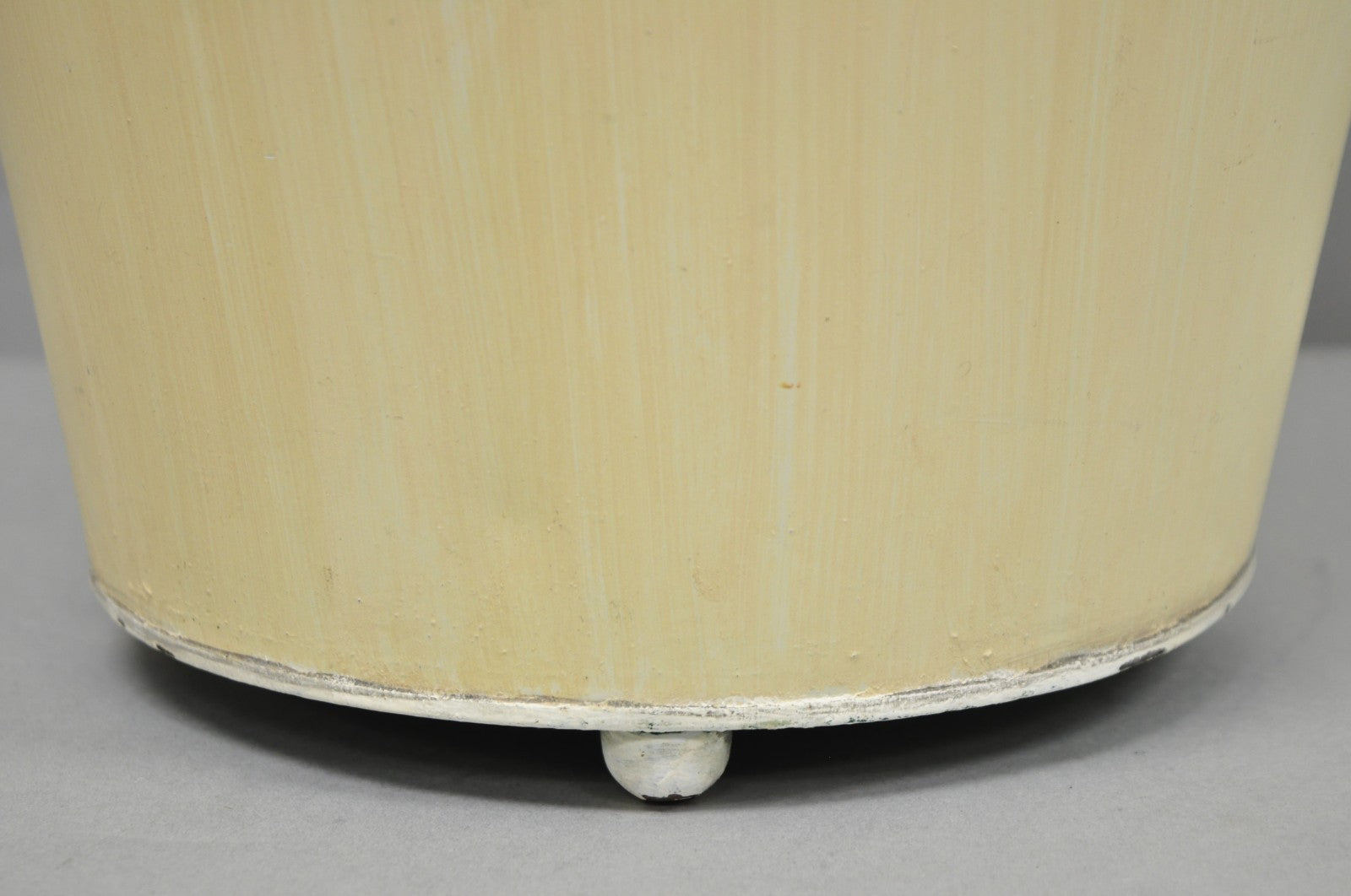 Vintage Italian Hollywood Regency Tole Metal Cream & Green Painted Wastebasket