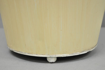 Vintage Italian Hollywood Regency Tole Metal Cream & Green Painted Wastebasket