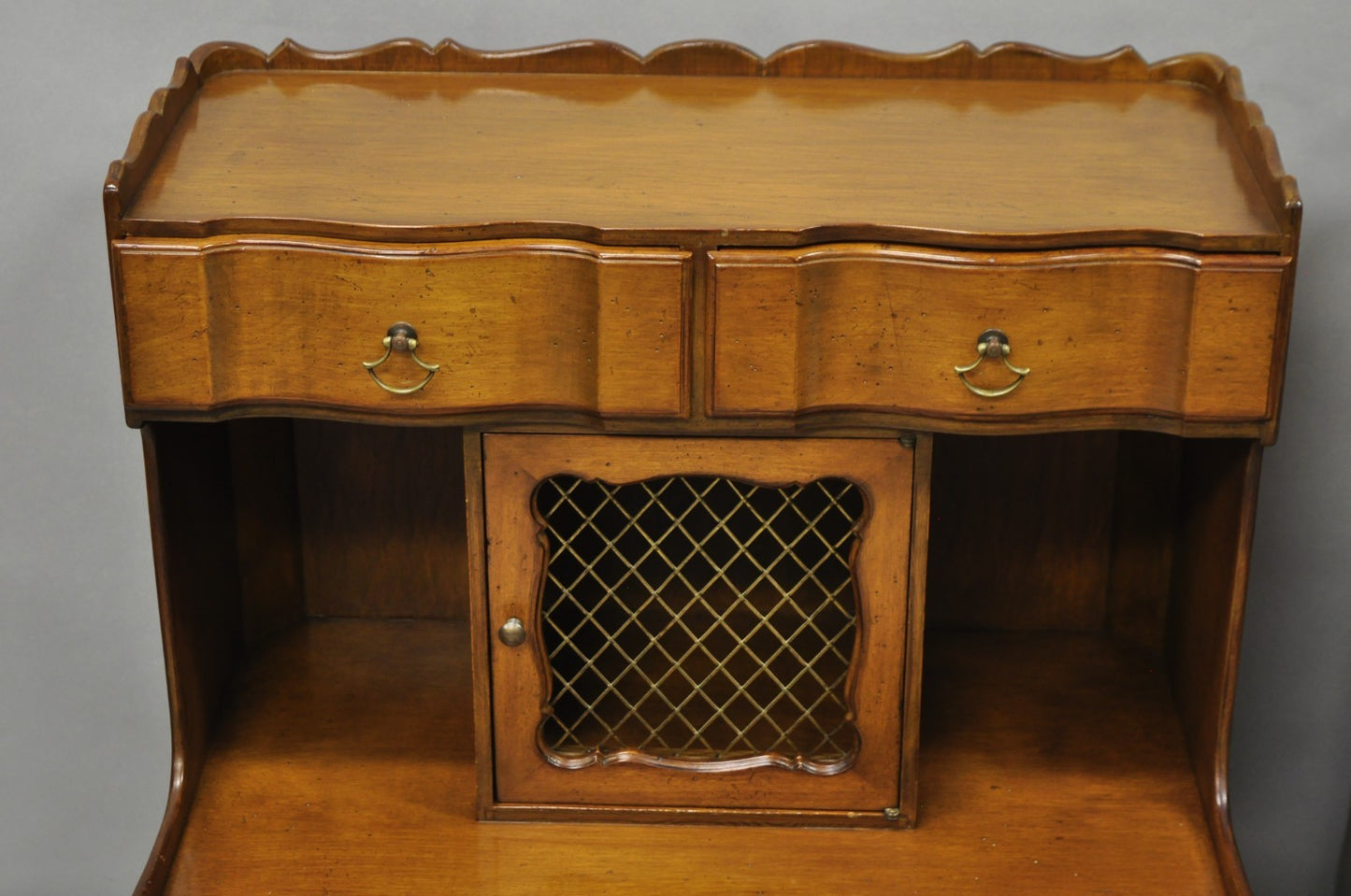 Vintage French Country Provincial Walnut Fruitwood Step Nightstands - a Pair