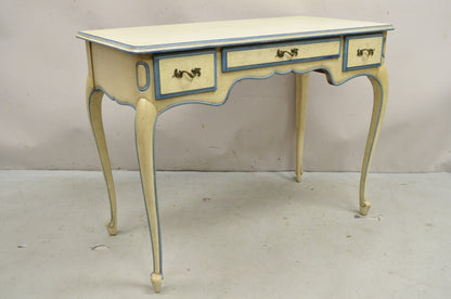 Vintage French Provincial Louis XV Cream & Blue Ladies Writing Desk Chair Set