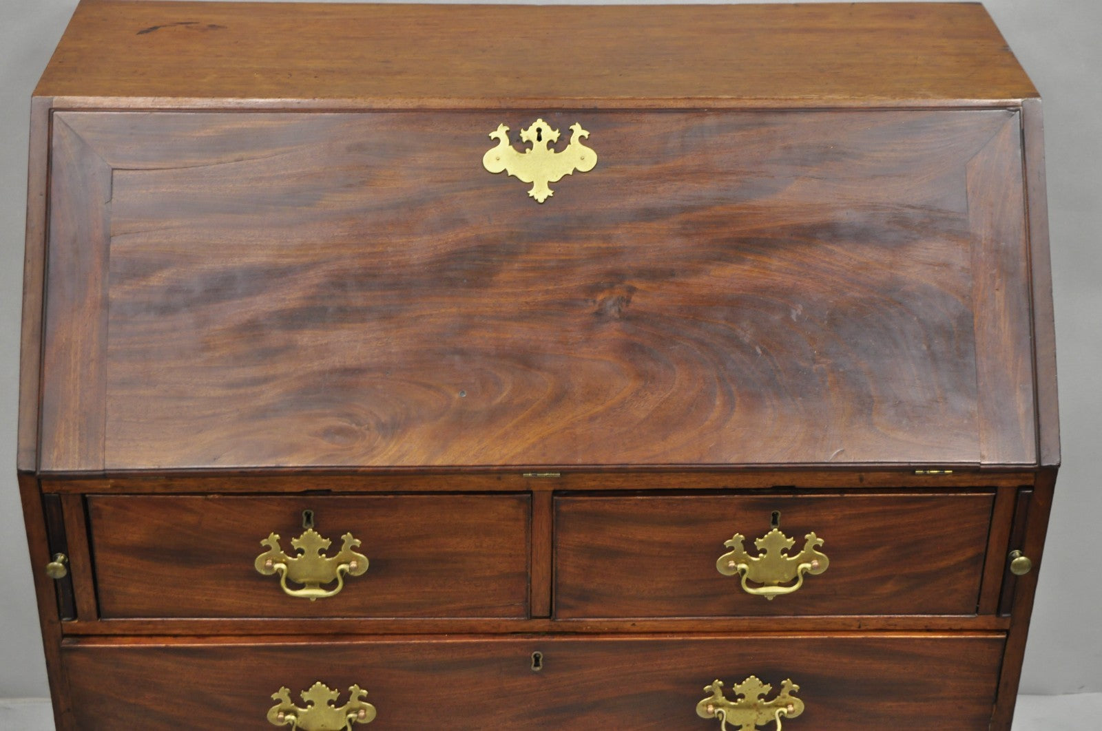 Antique 19th C. Chippendale George III Mahogany Slant Front Secretary Desk