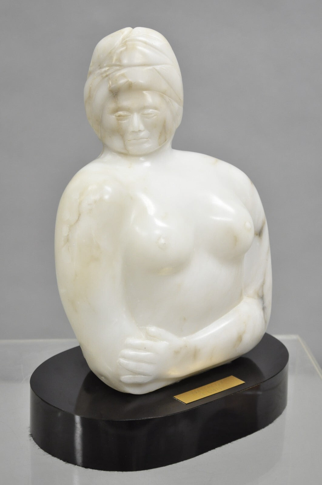 Morton Gaffin "Woman III" Modernist Carved White Alabaster Nude Bust Sculpture