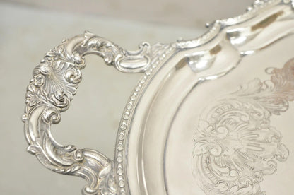 Antique English Victorian Silver Plated Ornate Oval Serving Platter Bar Tray