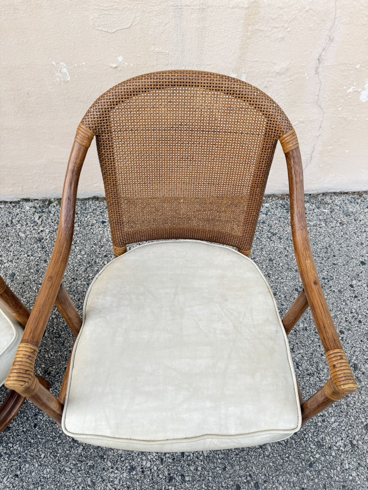 Vintage Hollywood Regency Bentwood Rattan Bamboo Swivel Chair Dining Set - 5 Pcs