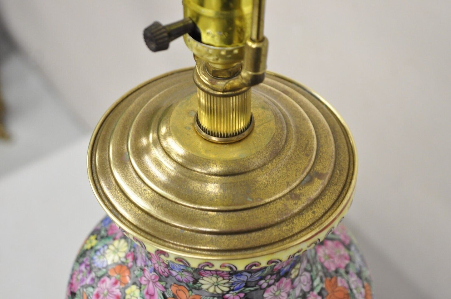 Vintage Japanese Porcelain Ginger Jar Flower Painted Table Lamp w/ Bronze Mounts