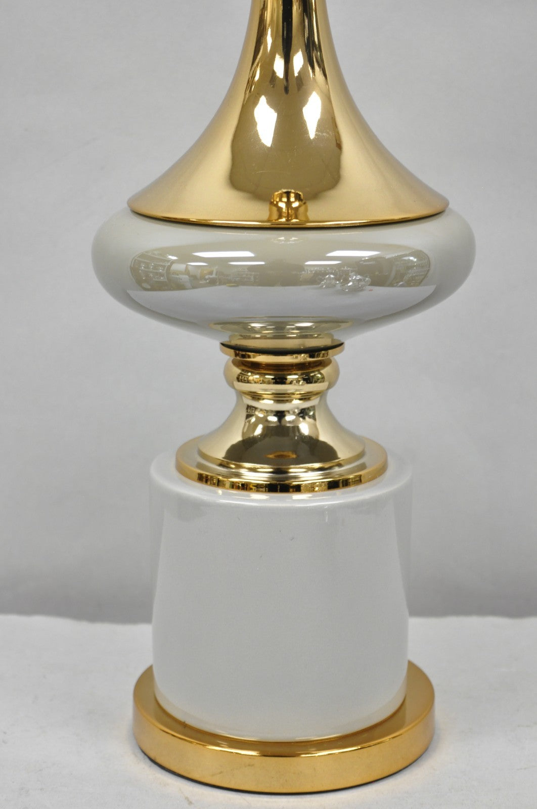 Contemporary Modern Sculptural Gold Metal & Gray Porcelain Ceramic Table Lamp