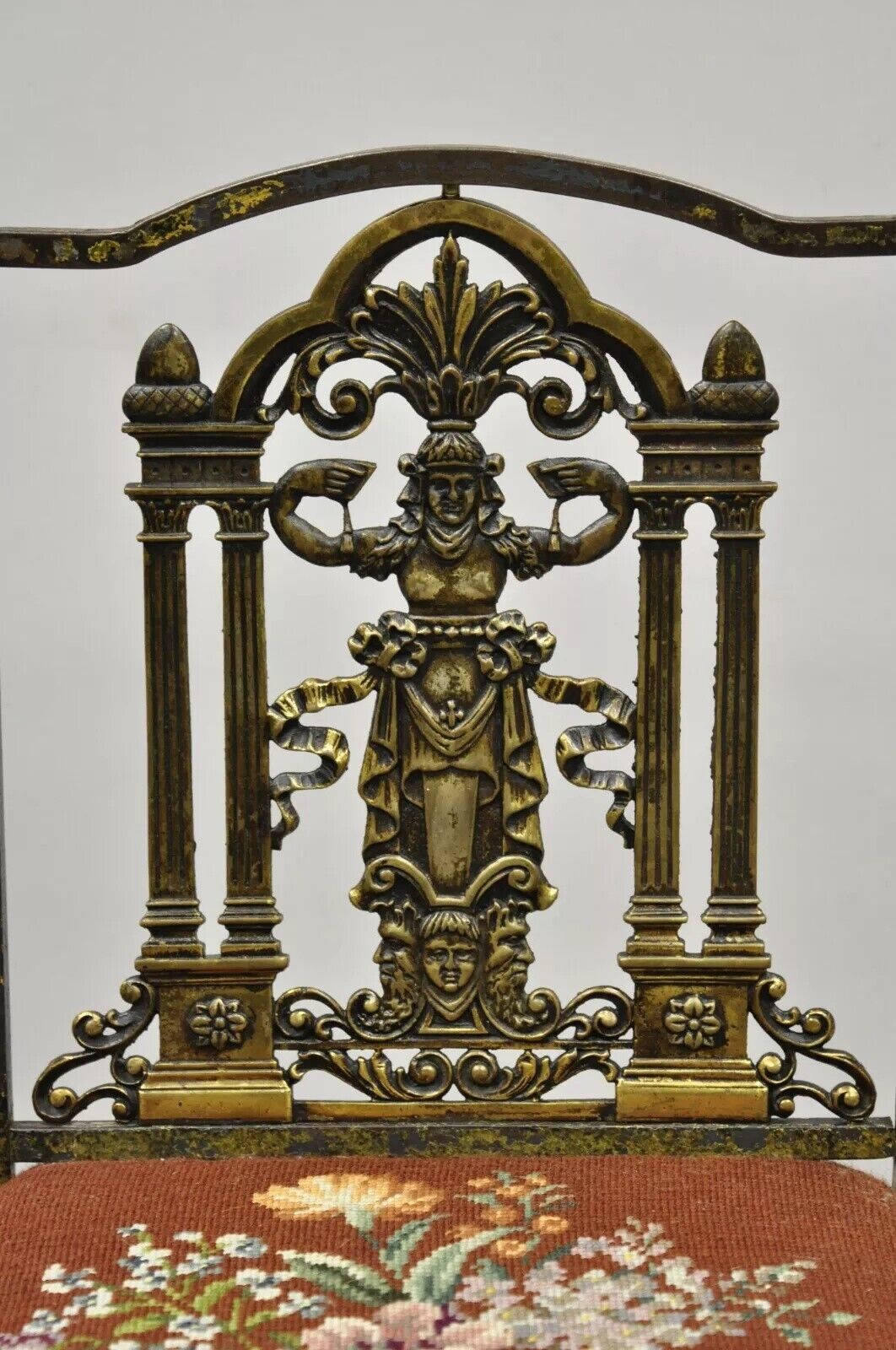Oscar Bach Attributed Figural Bronze Marble Top Telephone Hall Stand with Chair