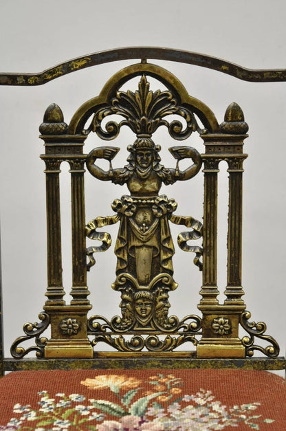 Oscar Bach Attributed Figural Bronze Marble Top Telephone Hall Stand with Chair
