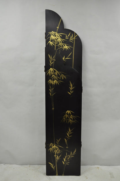 Decorator Chinoiserie Black Lacquer Oriental Painted 4 Panel Room Divider Screen