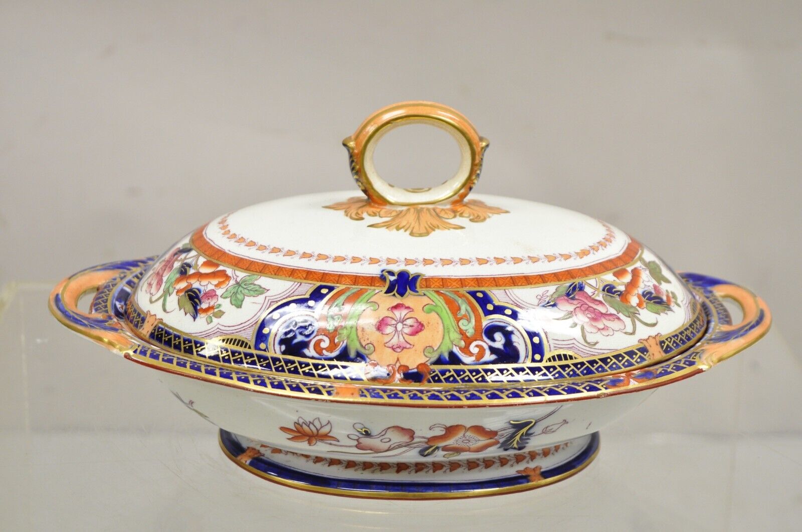 19th C English Ironstone Diamond Patent Covered Vegetable Soup Tureen - a Pair