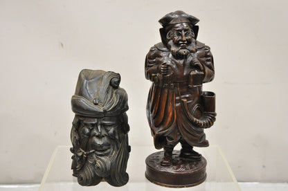 19th C. Black Forest Figural Wood Carved Night Watchman Lidded Tobacco Jar Box