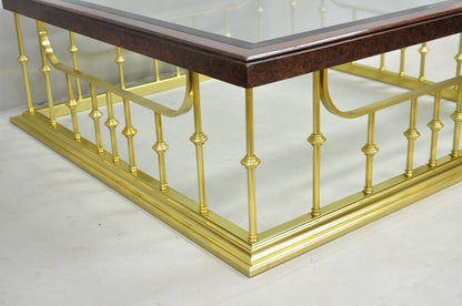 Vintage Erwin Lambeth Burl Walnut Brass Fireplace Fender 42" Square Coffee Table