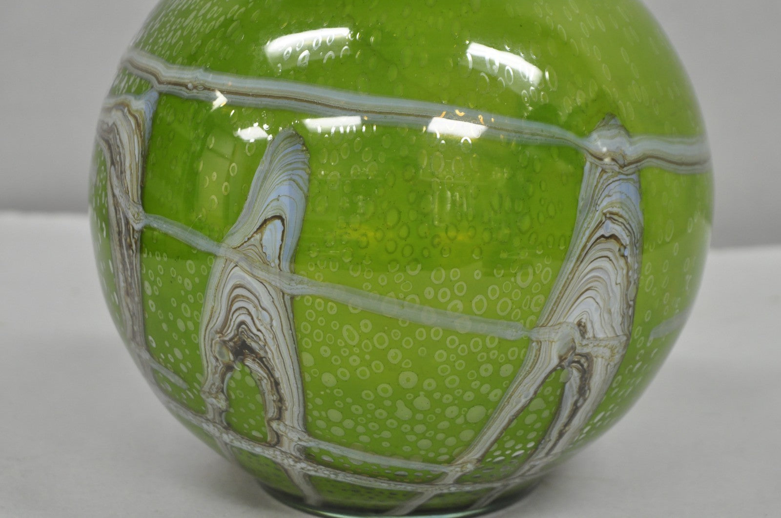Vintage Italian Mid Century Modern Hand Blown Bubble Glass Green Studio Vase