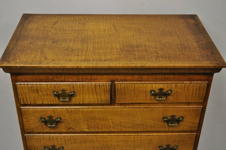 Antique New England Queen Anne Curly Tiger Maple Small Chest Dresser Highboy