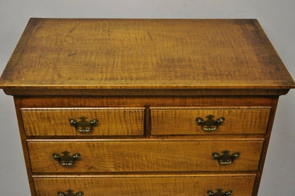 Antique New England Queen Anne Curly Tiger Maple Small Chest Dresser Highboy