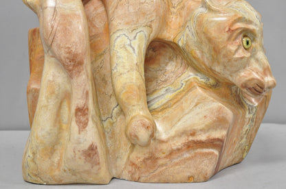 Vintage Seymour Shuren Modern Pink Carved Marble Abstract Panther Cat Sculpture