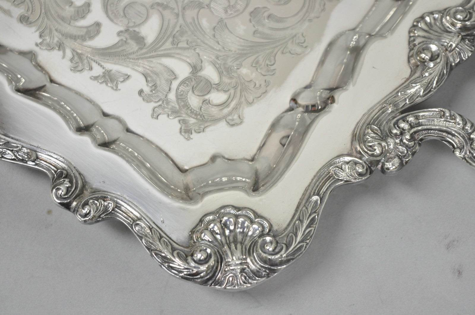 Vintage English Silver Mfg Co Silver Plated Footed Serving Platter Bar Tray