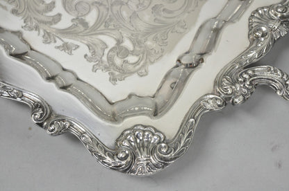 Vintage English Silver Mfg Co Silver Plated Footed Serving Platter Bar Tray