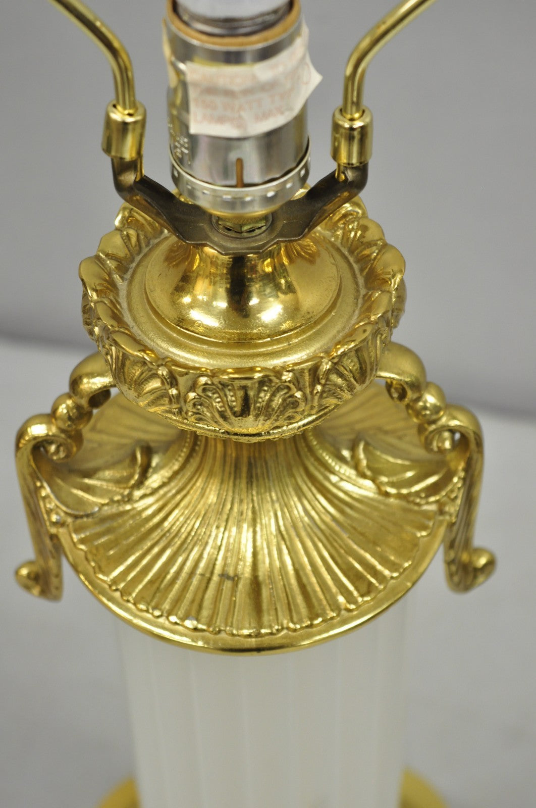 Vintage French Empire Style Ribbed Glass Column Gold Table Lamp Made in Poland
