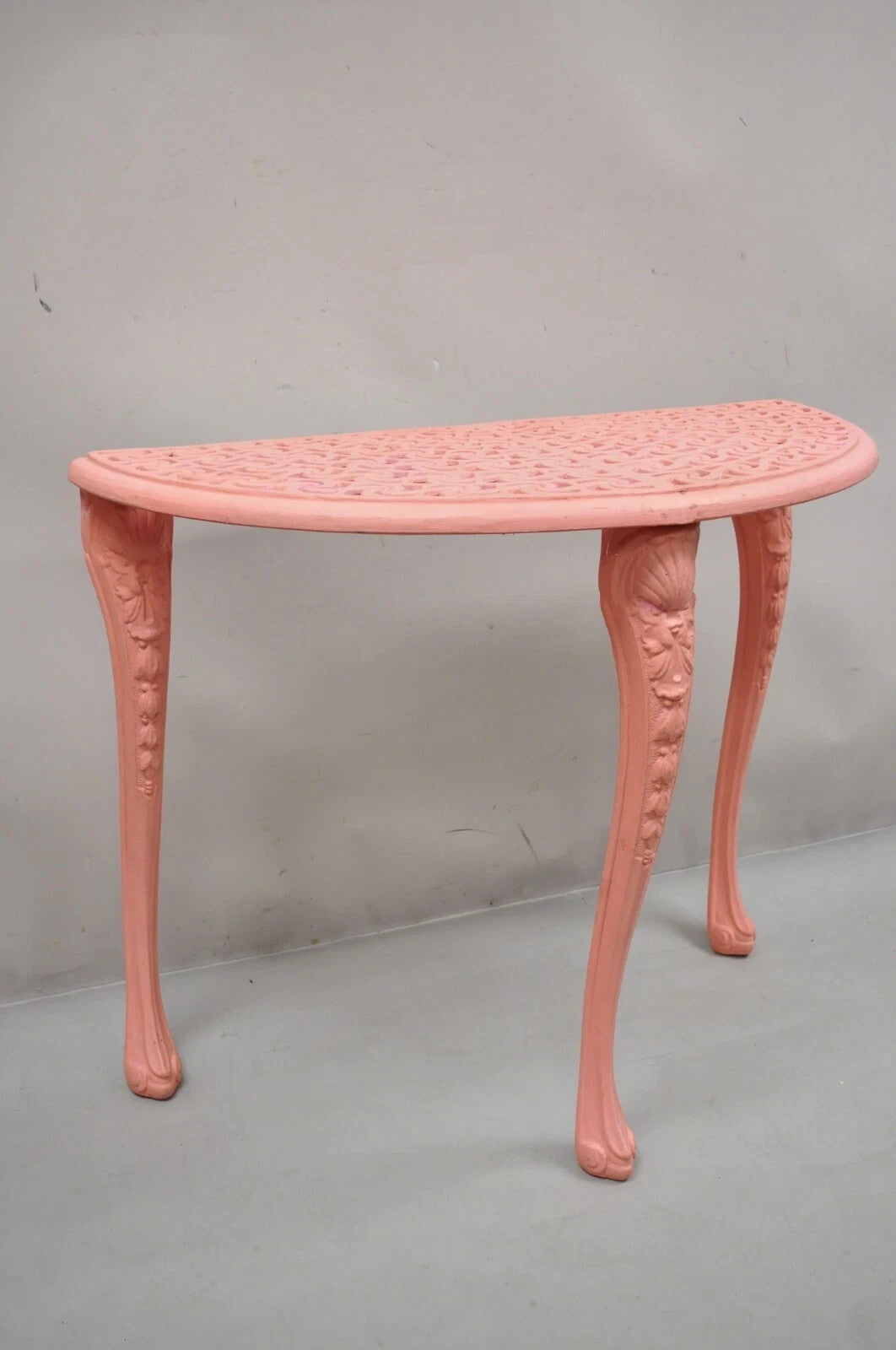 Vintage Italian Neoclassical Style Cast Aluminum Pink Demilune Console Table