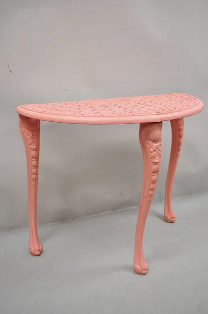 Vintage Italian Neoclassical Style Cast Aluminum Pink Demilune Console Table