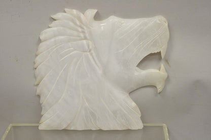 Vintage Italian Carved White Alabaster Lion Head Sculpture Statue Figure (B)