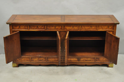 Vintage Henredon Chinoiserie Brass Butterfly Burl Wood Credenza Cabinet Buffet