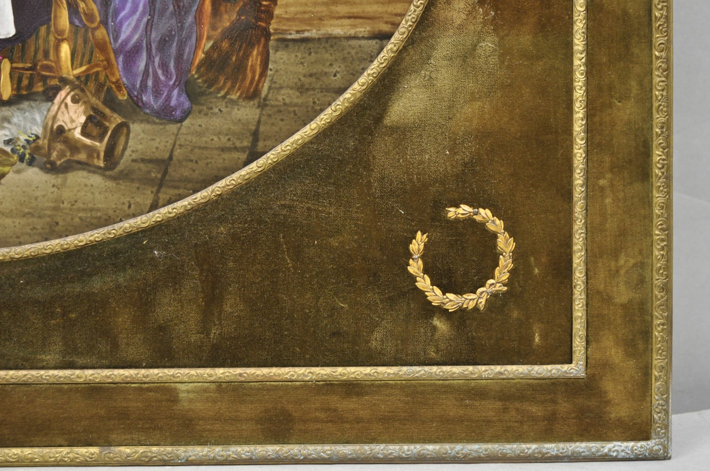 Antique French Painted Porcelain Framed Wall Plaque Signed Jean-Baptiste Greuze